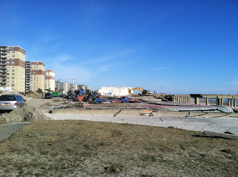 Destroyed boardwalk and handball wall